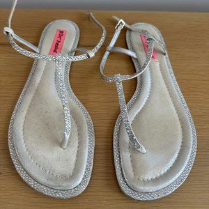 Betsey Johnson Jewel Embellished T-Strap Sandals, Size 8.5